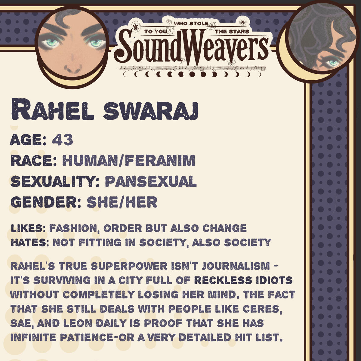 Rahel’s true superpower isn’t journalism - it’s surviving in a city full of reckless idiots without completely losing her mind. The fact that she still deals with people like Ceres, Sae, and Leon daily is proof that she has infinite patience-or a very d